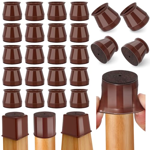"Chair Leg Floor Protectors, 24 Pcs Brown Silicone Felt Furniture Leg Pads Caps Covers for Hardwood Floors (:Fit 0.9""-1.29"")"