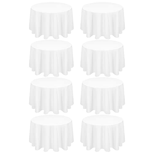 FXKS 8 Pack White Round Tablecloth 70 Inch Circle Polyester Table Cloth, Washable Fabric Stain and Wrinkle Resistant Table Cover Round Tableclothes for Wedding Parties Banquet Reception Gift