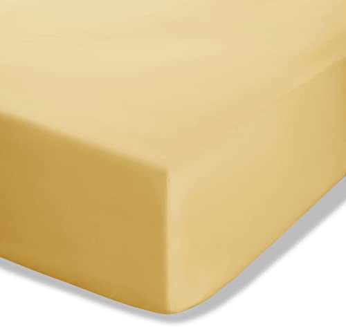 Catherine Lansfield Easy Iron Percale Combed King Fitted Sheet Ochre Yellow