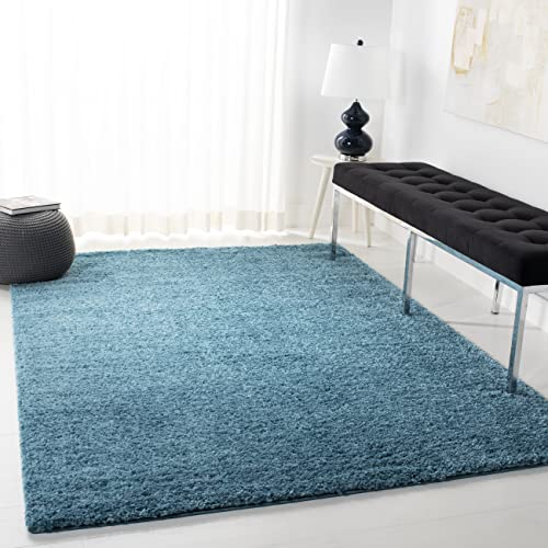 Safavieh Shag Rug for Living Room, Dining Room, Bedroom - August Shag Collection, Short Pile, in Turquoise, 90 x 90 cm