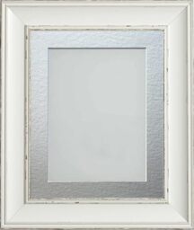 Frame Company Brooke Antique White Photo Frame, Silver Mount, 16x12 for 14x10 inch, fitted with perspex