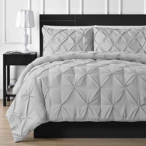 Crown Collection Luxuriate Hotel 1000-TC Hypoallergenic Ultra Soft Design 100% Egyptian Cotton Pinch Plated Duvet Cover with Zipper Colser & 2pcs Pillow Case Set (Super King Plus 120X120, Silver)