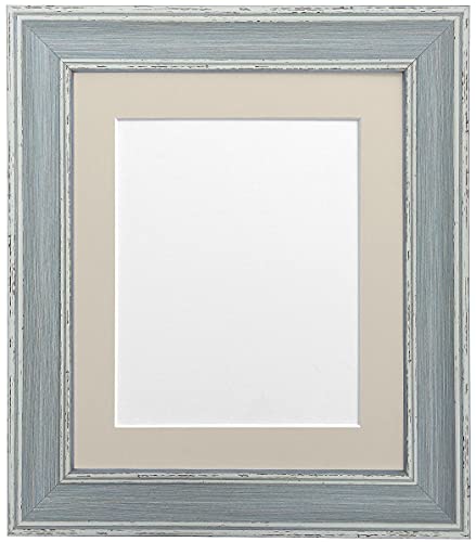 FRAMES BY POST Scandi Vintage Picture Photo Frame, Recycled Plastic, Distressed Blue with Light Grey Mount, 8 x 8 Image Size 5 x 5 Inch