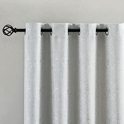 TERLYTEX White and Silver Curtains 63 Inch Long - Metallic Foil Sparkly for Bedroom, Thermal Insulated Room Darkening Grommet, 52 x 63 Inch, 2 Panels, Greyish White