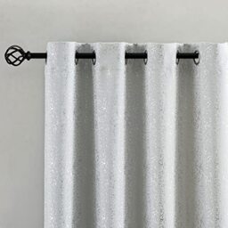 TERLYTEX White and Silver Curtains 63 Inch Long - Metallic Foil Sparkly for Bedroom, Thermal Insulated Room Darkening Grommet, 52 x 63 Inch, 2 Panels, Greyish White