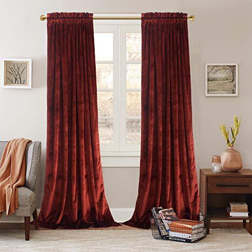 Roslynwood Velvet Luxurious Rust Red Elegant Curtains Rod Pocket Curtain Panels Light Reducing Privacy 2 Panels Drapes for Bedroom/Kids Room, W52 by L108