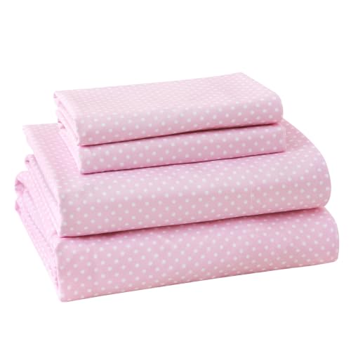 "MCO 4Pieces Polka Dot Sheets Set, Breathable Full Sheet Set with 16"" Deep Pocket,Modern & Luxury, Brushed Microfiber Bedding Set(Full, Polkadot Pink)"
