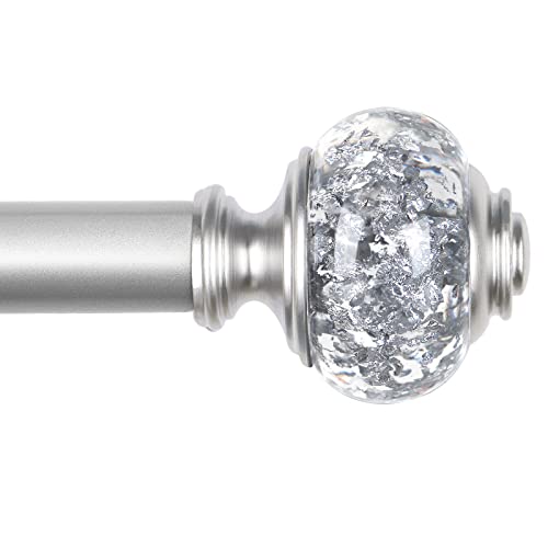 USFOOK 1 Inch Curtain Rods 32 to 58 Inches (2.6-4.8ft), Telescoping Splicing Drapery Rods for Windows 20 to 53 Inch, Silver Decorative Translucent Finials