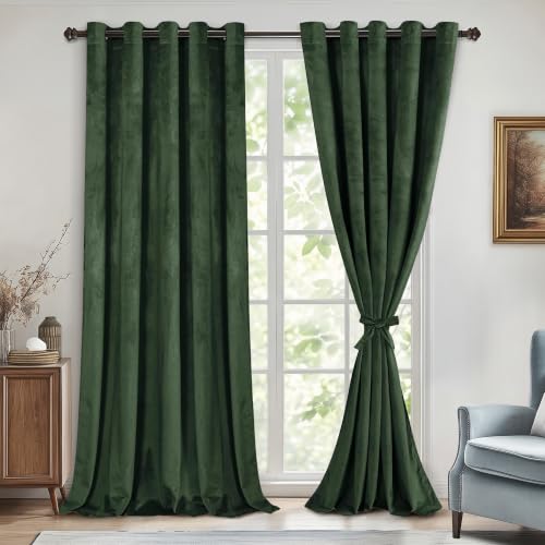 DWCN Velvet Curtains Extra Wide Olive Green Elegant Sunlight Blocking Curtains for Living Room Thermal Insulated Noise Reducing Window Shade Panels for Interior Space Decor, W60 x L84, 2 Panels