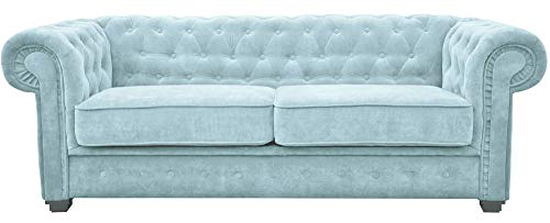 Sofas and More Chesterfield Style Sofa bed Venus 3 Seater 2 Seater Fabric Light Blue Settee (3seater, Light Blue)