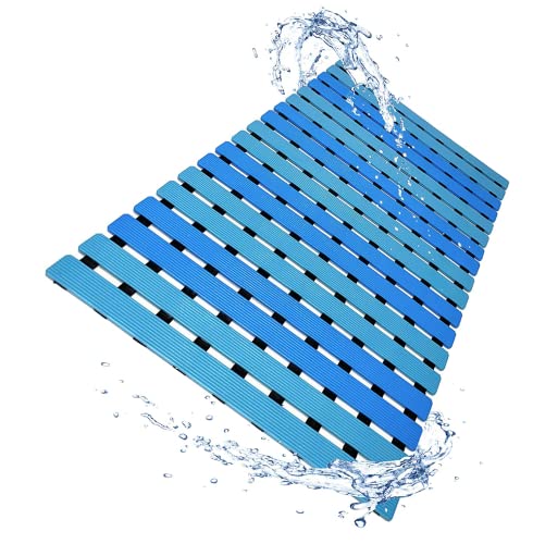 LuxurYou Non Slip Bathtub Mat - Double-Layered Shower Floor Mat with Suction Cups - EZ-Dry Construction - Non-Toxic, BPA, Latex, Phthalate, PVC Free (Wave)