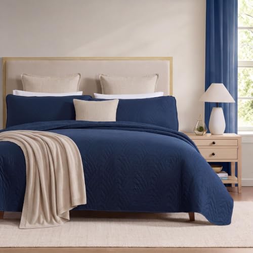 HLC.ME Weston - 3 Piece King Size Quilt Set, Lightweight King Bedspread Coverlet Set (King, Navy Blue)