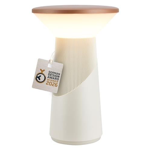 BRILONER - Pilia Rechargeable LED Table Lamp, Stepless Touch Dimmer, IP44, USB-C Charging, Night Light, Bedside Lamps, Battery Lamp, German Design Award Winner 2026, 15 x 24 cm, Warm Grey Coffee