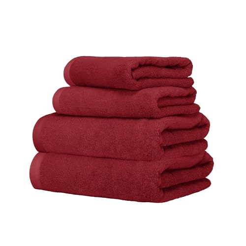 Ruggeri, 4 Towel Set, 2 Hand and 2 Guest, Cotton, Red