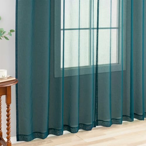 "Green Sheer Tulle Curtains - 90"" Long, 2 Panel Sets, Rod Pocket, for Bedroom & Living Room"