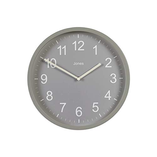 JONES CLOCKS ® The House Warmer, Modern Round Wall Clock, Colorful Case and Dial, Perfect for Office/Kitchen/Bedroom 25cm (Grey)