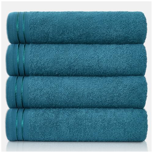 GC GAVENO CAVAILIA Large Towels Bath Sheet - Highly Absorbent Egyptian Cotton Towel Set - 4 Pack Extra Soft Large Bath Towel Teal - Quick Dry Bath Sheets - 450 GSM Washable Towels, 75 x 135 cm
