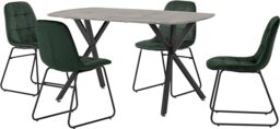 Seconique Athens Dining Table Set with 4 Lukas chairs in Concrete/Green