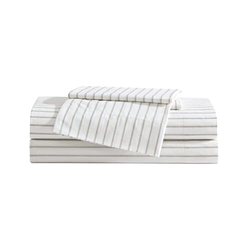 Eddie Bauer - King Sheet Set, Cotton Percale Bedding Set, Super Soft and Cozy Home Decor, Oeko-Tex Certified (Essential Stripe Beige, King)