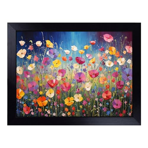 Lap Tray with Bean Bag Cushion, Wildflowers Abstract - Handmade in the UK, Raised Wooden Edge, Padded Cushion, Heat-Resistant Wipe-Clean Surface, for Meals, Laptops and Crafts