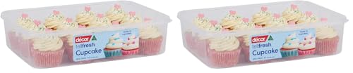 D??cor Tellfresh 12 Cupcake Storage Box - Airtight Lid - Dishwasher Safe - 4L Capacity (Pack of 2)