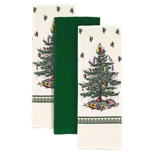 Spode Avanti Linens Christmas Tree, Cotton, Green, 3pc Kitchen Towels