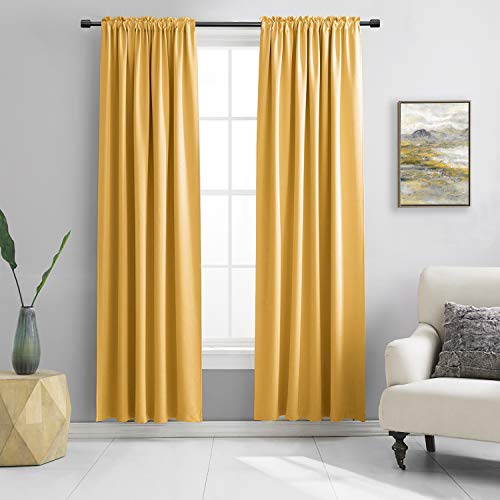 DONREN Gold Yellow Curtains for Bedroom - Thermal Insulated Room Darkening Rod Pocket Curtain Panels (52 W x 90 L,2 Panels)
