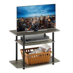 Furinno TURN-N-TUBE TV Stand, 3-Tier No Tools Entertainment Center, TV Console for TV up to 32 Inch, for Living Room, Bedroom, French Oak