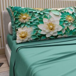 PETTI Artigiani Italiani - Cotton Sheets with Pillowcases in Digital Print, Single Bed Sheet, Single Bed Set, Floral 7 Teal, 100% Made in Italy