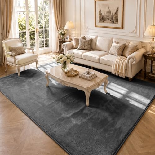 VOUNOT® Fluffy Rugs for Living Room and Bedroom, Soft Shaggy Floor Carpets with Non Slip Backing & Extra Underlay, Machine Washable, Large Area Rug, Modern & Cosy Home Decor, 200x300cm, Anthracite