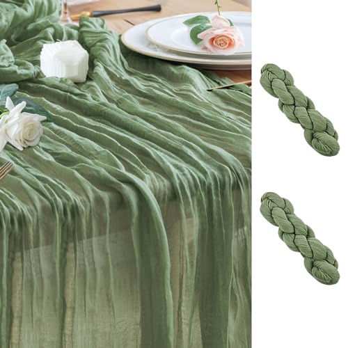 Wokceer Cheesecloth Table Runner Sage Green 10FT Boho Gauze, 2 Pack - 120 Inch Cheese Cloth Table Runner Rustic Sheer Runners for Wedding Birthday Baby Bridal Shower Christmas Table Decor