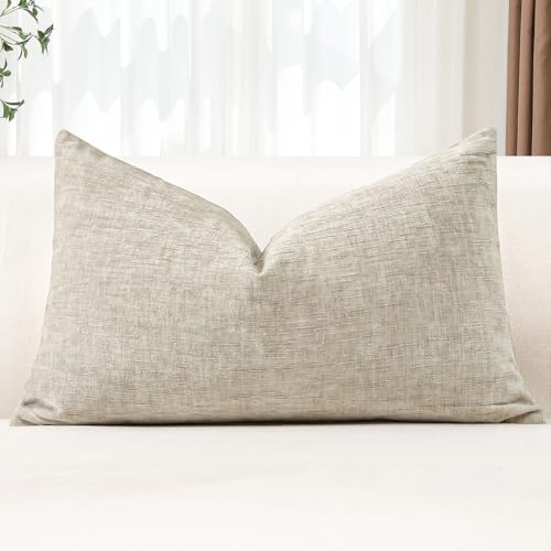 OTOSTAR Chenille Throw Pillow Covers 16x24 Inch Soft Farmhouse Beige Decorative Pillow Covers Solid Lumbar Cushion Case for Sofa Bed Living Room Couch Home Decor (Beige)
