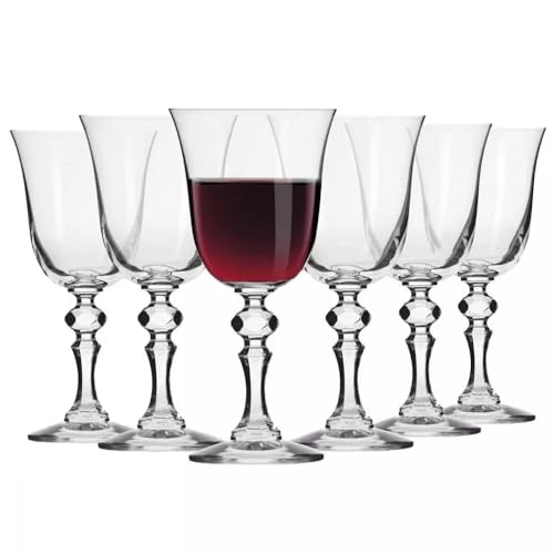 Krosno Red Wine Glasses, Set of 6, 250 ml, Krista Collection - For red wine and tasting, Tulip bowl, Decorative stem, Lead-free crystal
