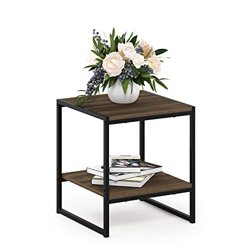 Furinno CAMNUS Side Table, 2-Tier Metal Frame End Table with Open Shelf, Easy Assembly Night Stand, Bedside Table, for Living Room, Bedroom, Columbia Walnut