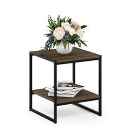 Furinno CAMNUS Side Table, 2-Tier Metal Frame End Table with Open Shelf, Easy Assembly Night Stand, Bedside Table, for Living Room, Bedroom, Columbia Walnut