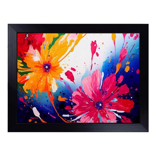 Lap Tray with Bean Bag Cushion, Splendid Flower Splash Abstract - Handmade in the UK, Raised Wooden Edge, Padded Cushion, Heat-Resistant Wipe-Clean Surface, for Meals, Laptops and Crafts