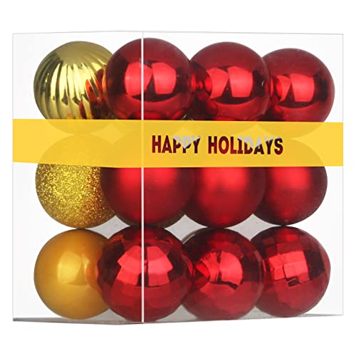 Large 3.2'' Red & Gold Christmas Balls, Shatterproof Hanging Ornaments for Christmas Tree Decoration, Birthday, Halloween, Holiday, Wedding Decorations, Set of 18pcs
