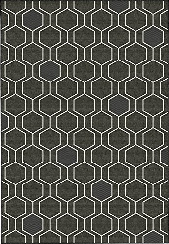 Aspect GENEVIEVE TRELLIS Hexagon Pattern Area Rug (Black/Cream, 120x170cm)