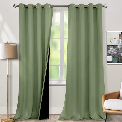 BGment Blackout Curtains 95 Inches Long 2 Panels Set for Living Room, Thermal Insulated 100% Light Blocking Curtains&Drapes, Grommet Soundproof Curtains for Bedroom Window, Each 52 Wide, Grass Green