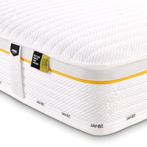 JAY-BE Bio Fresh Hybrid 2000 King Size Mattress, 23cm Thick, Pocket Sprung, Medium Mattress, Enriched with Mint for Natural Freshness, 5ft Kingsize (200 x 150 x 23cm)