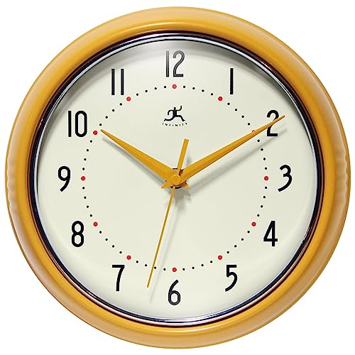 Infinity Instruments LTD. Retro 15 inch Mid Century Modern Kitchen Diner Wall Clock Quartz Movement Retro Wall Clock Decorative (Saffron Yellow)
