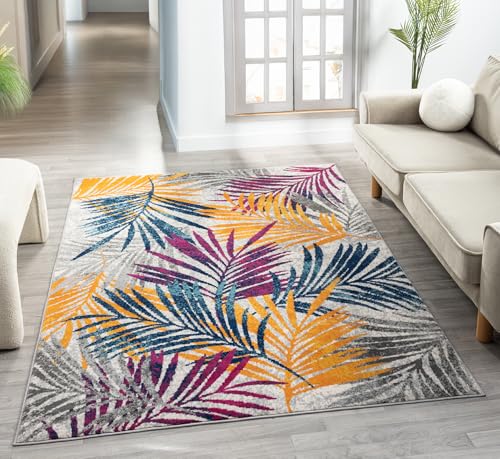 Rugs by Desire San Marino Modern Living Room Area Rug – Cut Pile Weaving - Jute Backing Abstract - Floral - Traditional Design Low Pile Rug, Multi Coloured, 120x170 cm