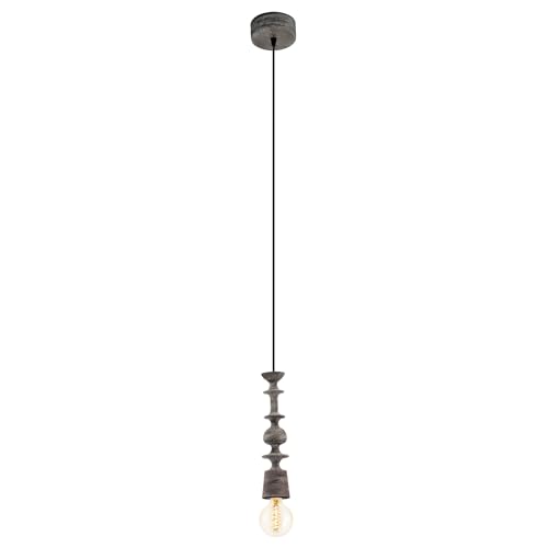 Eglo Pendant Lighting Avoltri, Ceiling Light Fitting, Hanging lamp for Dining and Living Room, Bulb Holder Made of Wood in Black Patina, E27 Socket