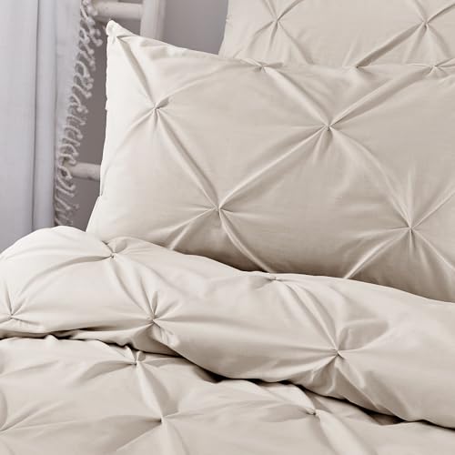 Serene Natural Diamond Pintuck Duvet Cover – Double Size (200 x 200cm) – Soft Touch Microfibre – Luxury Puckered Bedding with Pinch Pleat Design – Classic Duvet Cover in Natural Cream