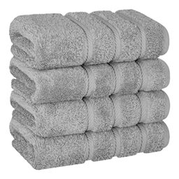 American Soft Linen Luxury Hand Towels for Bathroom, 100% Cotton Turkish 4 Piece Hand Towel Set, 600 GSM Hand Face Towels for Kitchen, Light Grey Hand Towels