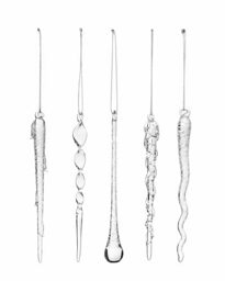 Set of 20 Clear Glass Icicles – 14–15 cm – Frosted & Clear Glass Christmas Decorations