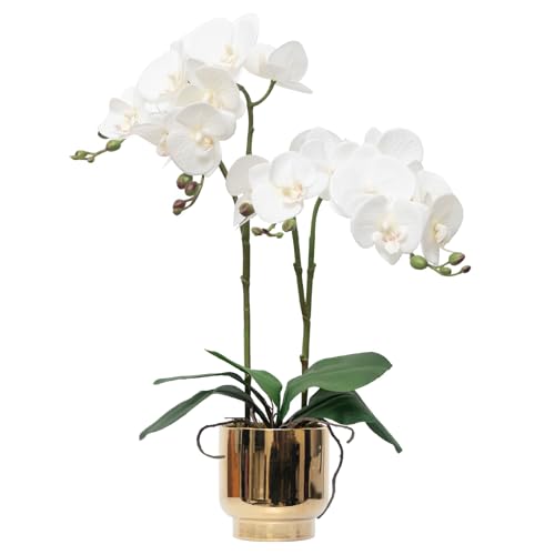 "CXGS Orchids Artificial Flowers Real Touch Fake Flowers in Ceramic Pot 20"" White Faux Orchid Plant Lifelike Silk Phalaenopsis for Centerpiece Hotel Home Indoor Decor"