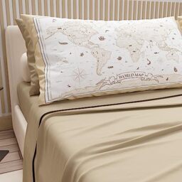 PETTI Artigiani Italiani - Cotton Sheets with Pillowcases in Digital Print, for Double Bed, Complete Top and Bottom Sheet with Corners, Taupe, 100% Made in Italy