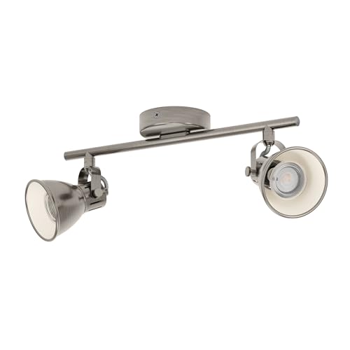 Eglo LED Ceiling Light Seras, 2-Flame Industrial Ceiling lamp, Metal Spotlight, Living Room lamp in Antique Nickel, Hallway Light, Spots Including GU10 Bulbs, Warm White