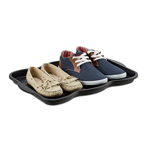 Relaxdays shoe drain tray small, plastic shoe rack f. 4 shoes, profile dirt trap HBT: 3 x 50 x 38 cm, black